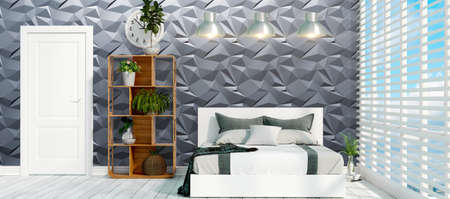 Beautiful modern interior with bed. 3D renderingの写真素材