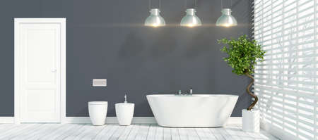 Beautiful modern bathroom with plant. 3D renderingの写真素材