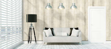 Beautiful modern interior with sofa. 3D rendering