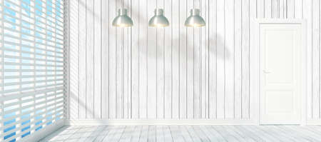 Modern empty interior with lamps. 3D renderingの写真素材