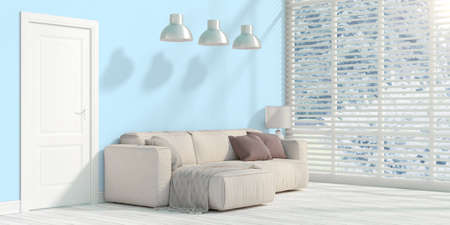 Beautiful modern interior with sofa. 3D rendering