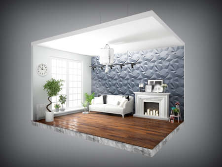 Concept interior with transparent walls. 3D rendering