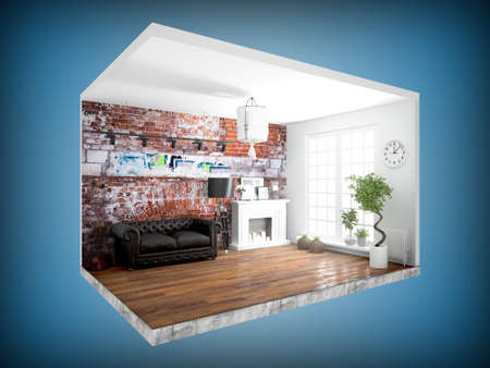 Concept interior with transparent walls. 3D renderingの写真素材