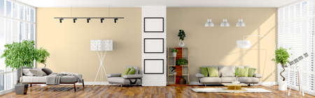 Beautiful modern interior with windows. 3D rendering