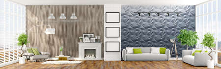 Beautiful modern interior with windows. 3D renderingの写真素材