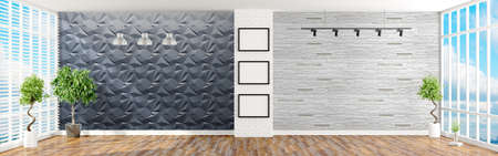Beautiful modern interior with windows. 3D renderingの写真素材