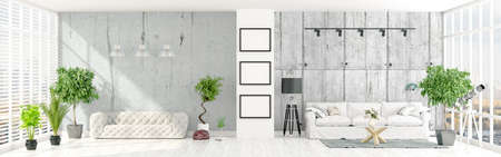 Beautiful modern interior with windows. 3D renderingの写真素材