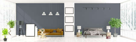 Beautiful modern interior with windows. 3D rendering