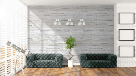 Beautiful modern interior with sofa and plant. 3D renderingの写真素材