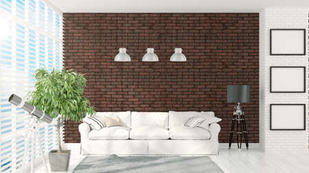 Beautiful modern interior with sofa and plant. 3D renderingの写真素材