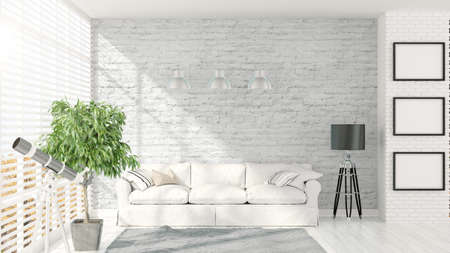 Beautiful modern interior with sofa and plant. 3D renderingの写真素材