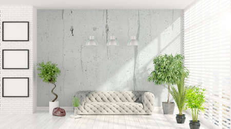 Beautiful modern interior with sofa and plant. 3D renderingの写真素材