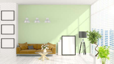Beautiful modern interior with sofa and plant. 3D renderingの写真素材
