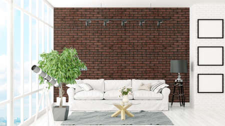 Beautiful modern interior with sofa. 3D renderingの写真素材