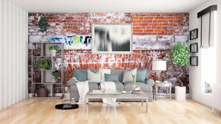 Modern bright interior . 3D rendering