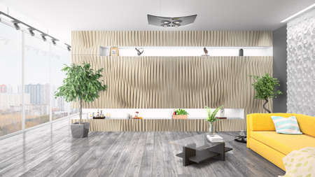 Modern bright interior . 3D rendering