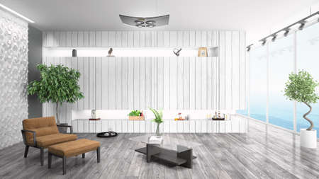 Modern bright interior . 3D rendering