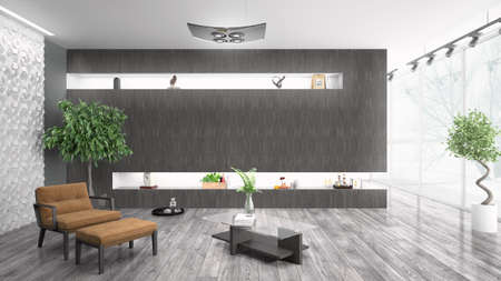 Modern bright interior . 3D rendering