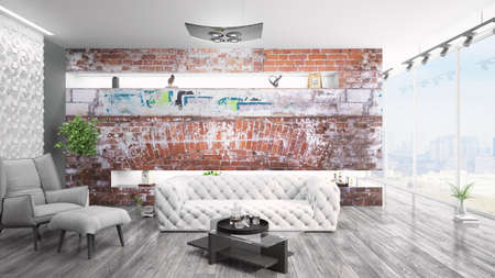 Modern bright interior . 3D rendering