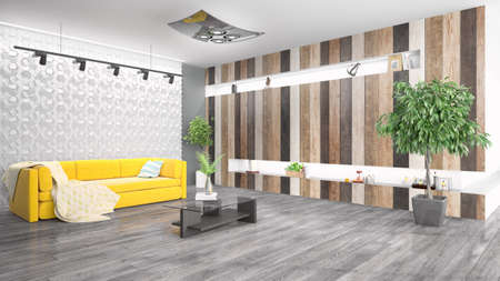 Modern bright interior . 3D rendering