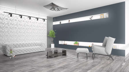 Modern bright interior . 3D rendering