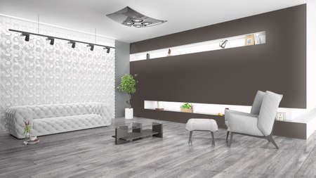 Modern bright interior . 3D rendering