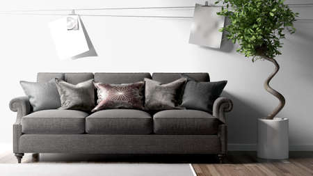 Modern bright interior . 3D rendering