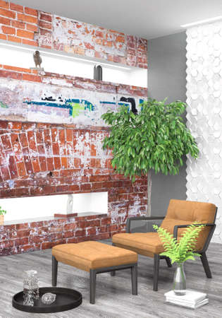 Modern bright interior . 3D rendering