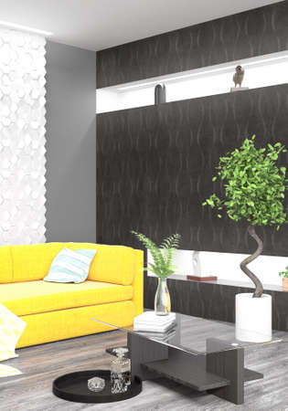 Modern bright interior . 3D rendering