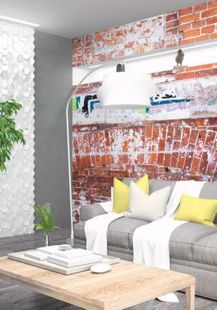 Beautiful modern interior with sofa. 3D renderingの写真素材