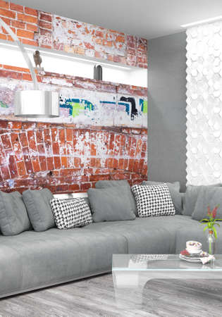 Modern bright interior . 3D rendering