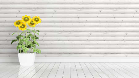 Beautiful modern interior with sunflowers. 3D renderingの写真素材