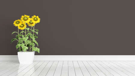 Beautiful modern interior with sunflowers. 3D renderingの写真素材