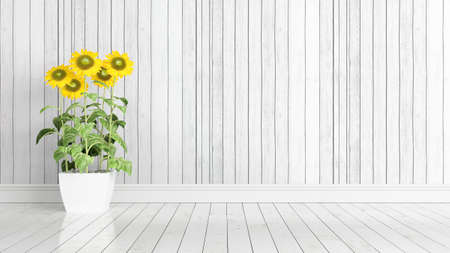 Beautiful modern interior with sunflowers. 3D renderingの写真素材