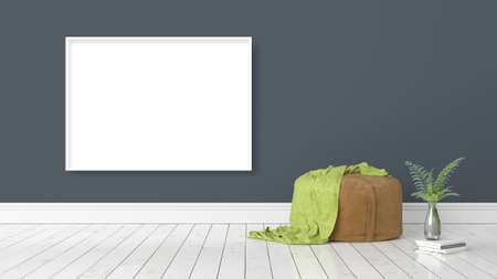 Modern bright interior with empty frame . 3D renderingの写真素材