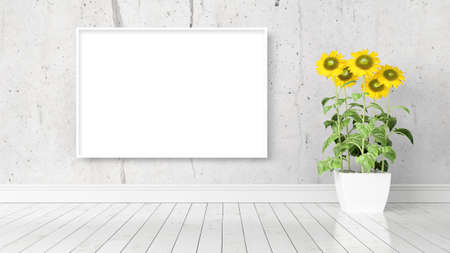 Modern bright interior with empty frame . 3D renderingの写真素材