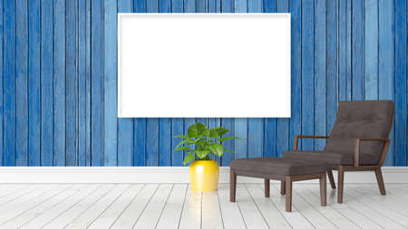 Modern bright interior with empty frame . 3D rendering