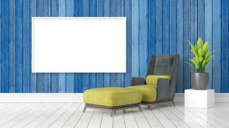 Modern bright interior with empty frame . 3D rendering