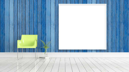 Modern bright interior with empty frame . 3D renderingの写真素材