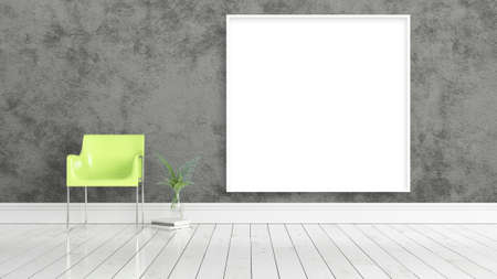 Modern bright interior with empty frame . 3D rendering
