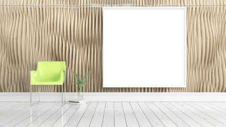 Modern bright interior with empty frame . 3D renderingの写真素材