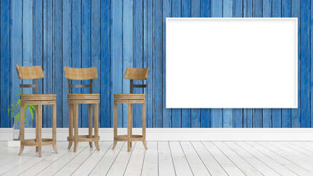 Modern bright interior with empty frame . 3D renderingの写真素材