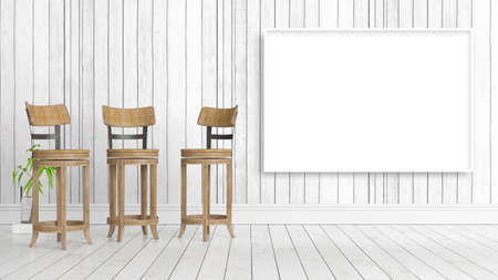 Modern bright interior with empty frame . 3D renderingの写真素材