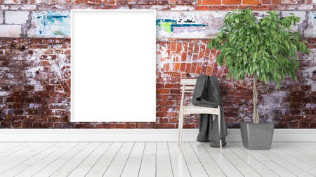 Modern bright interior with empty frame . 3D renderingの写真素材