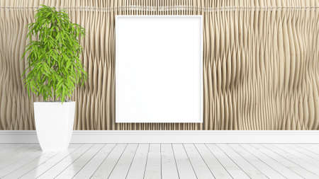 Beautiful living room interior with mock up poster frame. 3D rendering