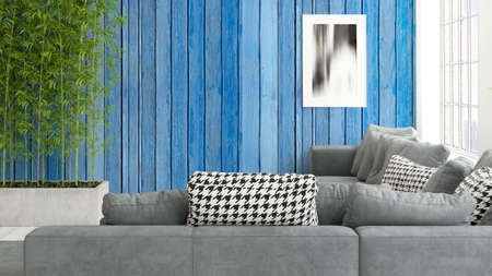 Modern bright interior with large window . 3D renderingの写真素材