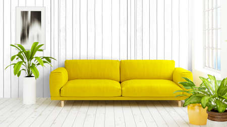 Modern bright interior with large window . 3D renderingの写真素材