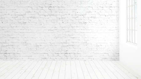 Modern bright interior with large window . 3D renderingの写真素材