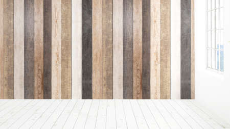 Modern bright interior with large window . 3D renderingの写真素材