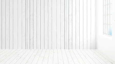 Modern bright interior with large window . 3D renderingの写真素材